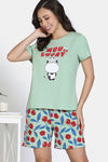 Zivame Knit Cotton Short Set - Quiet Green — thumbnail 2